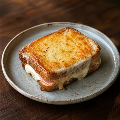 チーズとハムを挟んだ、こんがり焼けたクロックムッシュ